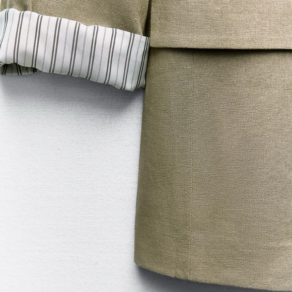 Zara Linen Roll Up Sleeve Open Front Blazer - Picture 4 of 6